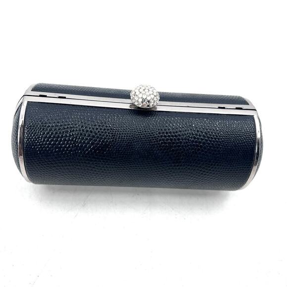 Black & Silver Cylinder Shaped Convertible Clutch Crossbody Small Evening Bag - Picture 6 of 7